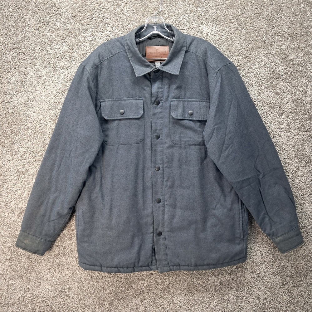 Rugged Elements Mens Gray Insulated Quilted Lined Snap Front Shirt Jacket Large